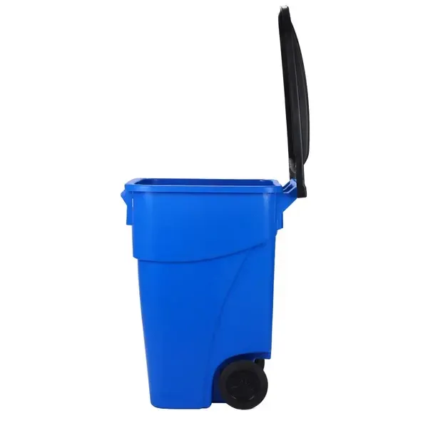 Plex P575-00899, 50 Gal Blue Rollout/Wheeled Trash Can/Container