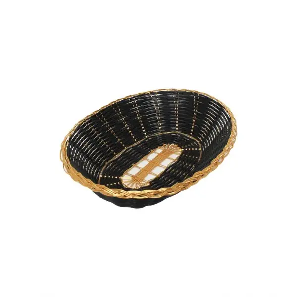 - PLBB900G, 9-Inch Break-Resistant Woven Plastic Oval Basket, Black with Gold Trim