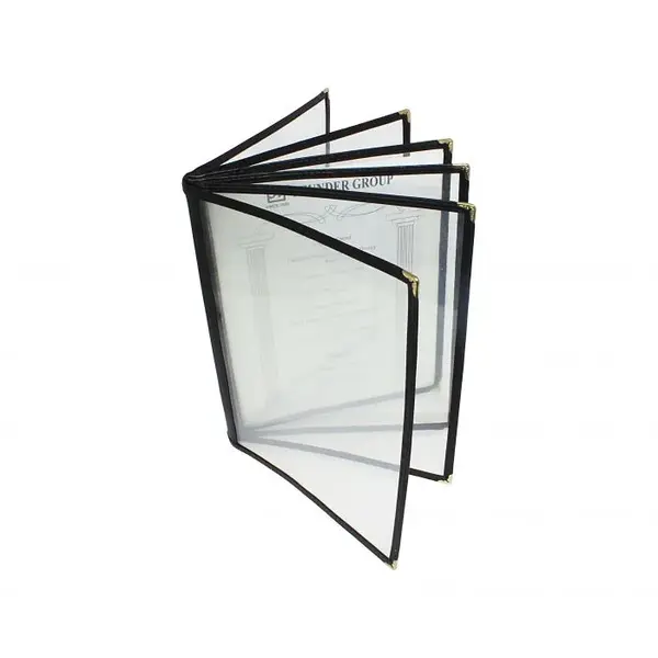 - PLMENU-6BL, 8.5-Inch Black Plastic Menu Cover, 6-Page Book Fold