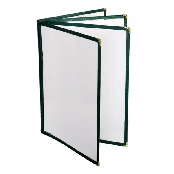 - PLMENU-L4GR, 8.5x11-Inch Green Plastic Menu Cover with 4-Page Book Fold