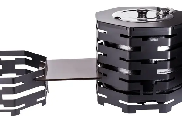 PWBA8-403B, Octagon Buffet Riser with an Adaptor for Soup Kettle, Black Powder Coated Steel