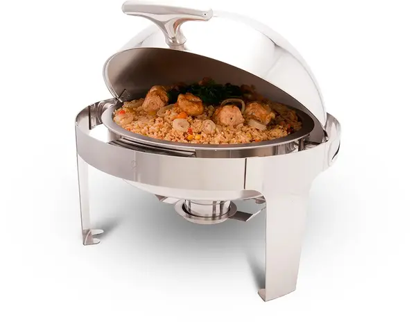 - PWR-1RR, 5-Quart Round Roll-Top Chafer with Cover