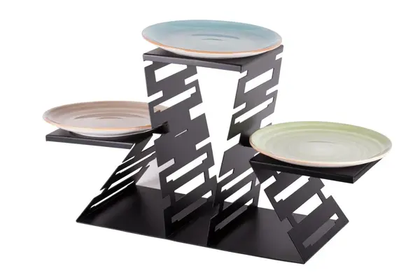 PWT3-B, Multi-Level Buffet Riser for Three Plates, Black Powder Coated Steel