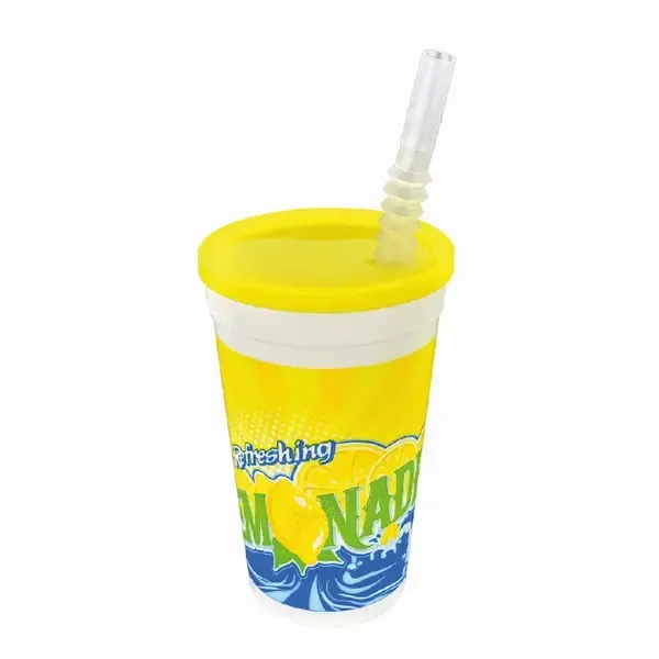 - CLOSEOUT - WNA TRI16TLEM11, 16 Oz ''Lemonade'' Tall Plastic Kid's Cup Set with Straw, 500/CS