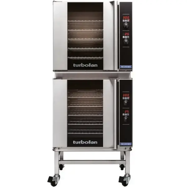Moffat E32D5-2C, Turbofan Double Deck Full Size Digital Convection Oven with Steam Injection and Stainless Steel Stand with Casters, 220-240V, 13 kW