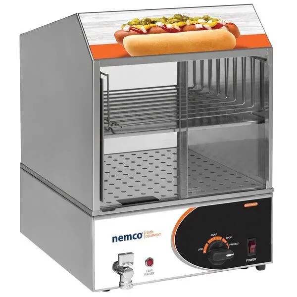 Nemco 8300-220, 13-inch Countertop Hot Dog Steamer with Low Water Indicator Light, 220V