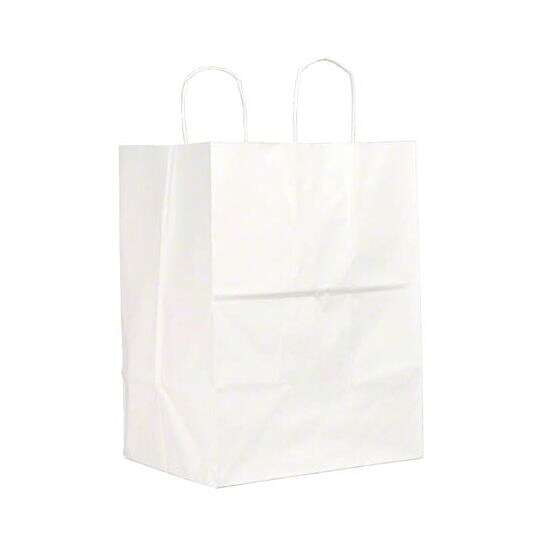 Novolex DURO 10x6.75x12-Inch 60# White Paper Shopping Bag with Handles, 250/CS