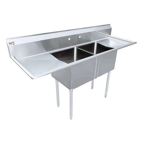 Omcan 43767, 18x18x11-inch 2-Compartment Sink with Left and Right Drain Boards