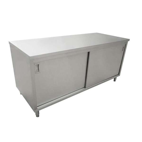 Omcan 44187, 24x60-inch Stainless Steel Work Table with Cabinets and Sliding Doors