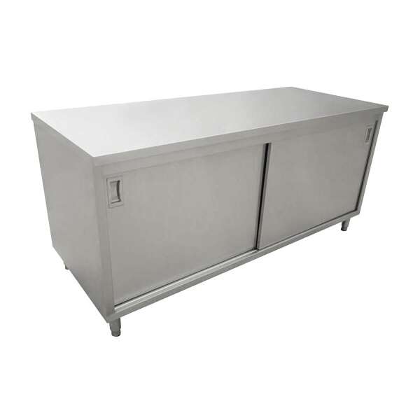 Omcan 44193, 30x60-inch Stainless Steel Work Table with Cabinets and Sliding Doors
