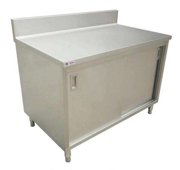 Omcan 45281, 30x48-inch Stainless Steel Work Table with Cabinet and Sliding Doors