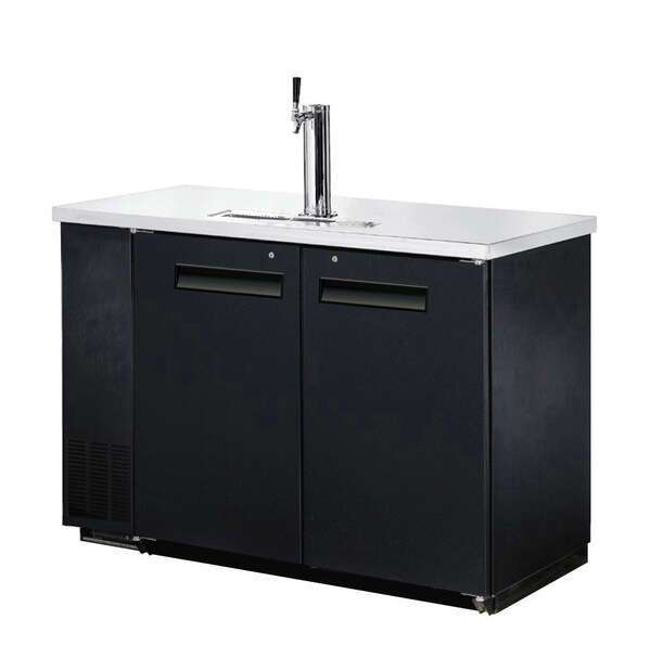 Omcan BB-CN-0012-DH, 48.8x24.4x36.2-Inch Refrigerated Back Bar Cooler with Spout and Stainless Steel Top, 2 Solid Doors, ETL Listed, ETL Sanitation, NSF-7