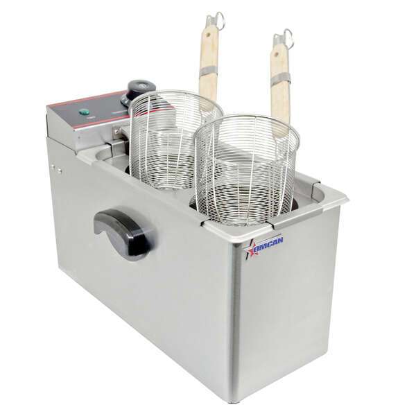 Omcan CE-CN-0002-B, 16-inch 2 Baskets Countertop Stainless Steel Electric Pasta Cooker, 4 Liters Capacity