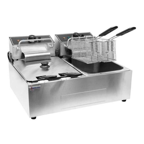 Omcan CE-CN-0012-D, 22-inch Countertop Stainless Steel Electric Double Fryer, 220V