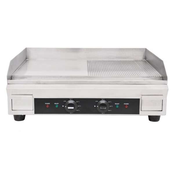 Omcan CE-CN-0610-FR, 24-inch Countertop Stainless Steel Electric Griddle with Half-Smooth Surface, 3600W