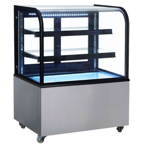 Omcan DS-CN-0270, 36-inch Stainless Steel Curved Glass Dry Bakery Display Case, 10.4 Cu.Ft