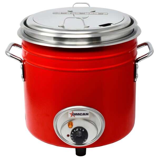 Omcan FW-TW-5000-R, 11 Qt Red Coated Ceramic Retro Soup Warmer