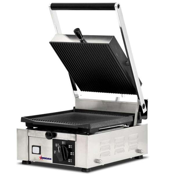 Omcan PG-IT-0483-R, 10x9-inch Electric Single Panini Grill with Ribbed Grill Surface