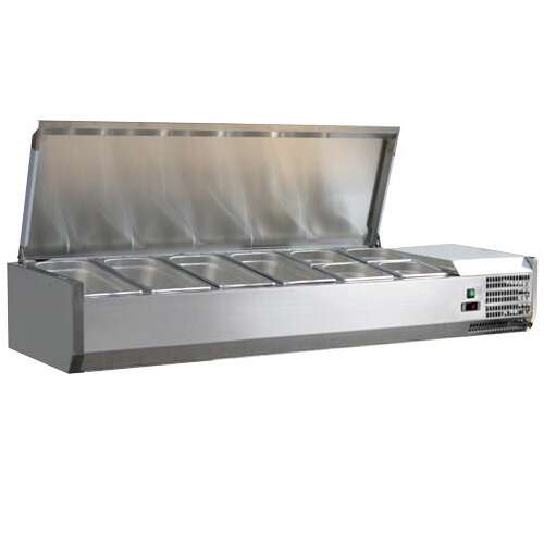 Omcan RS-CN-0006-PSS, 59-inch Stainless Steel Refrigerated Topping Rail with Cover