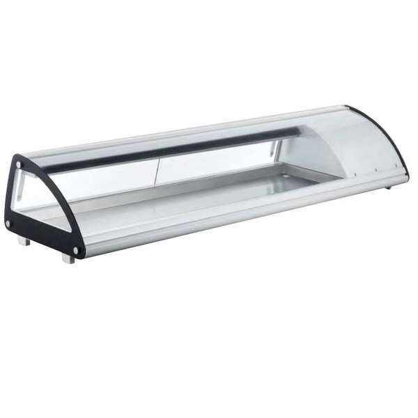 Omcan RS-CN-0103-SC, 69-inch Stainless Steel Curved Glass Sushi Showcase, 2.75 Cu.Ft