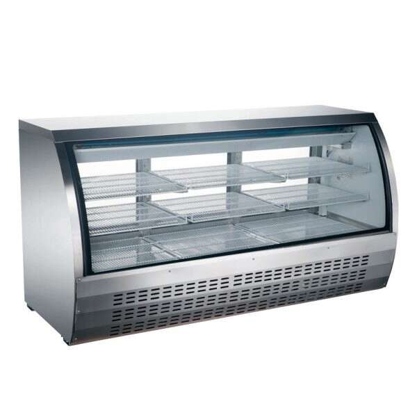 Omcan RS-CN-0163-S, 64-inch Stainless Steel Curved Glass Refrigerated Display Case, 21.9 Cu.Ft