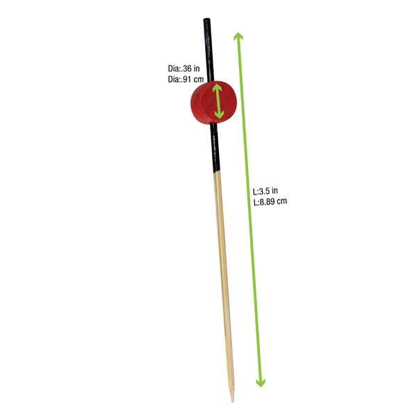 PacknWood 209BBATAMI, 3.8-Inch Bamboo Picks Black End With Red Bead, 2000/CS