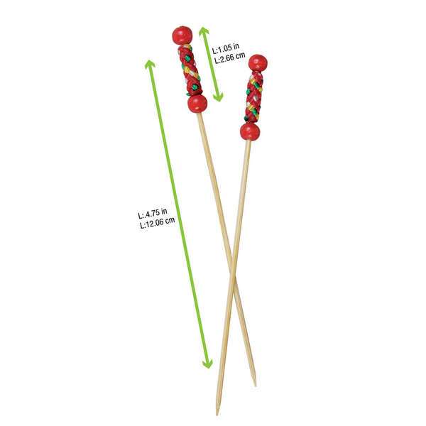 PacknWood 209BBFUJI, 4.75-Inch "Fuji" Bamboo Pick with Natural Beads and Red Design, 2000/CS