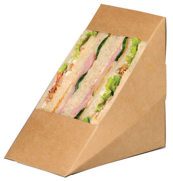 PacknWood 209KCK8512, 4.8x3.2x4.8-inch Kraft Triple Sandwich Box w/ Window, 500/CS