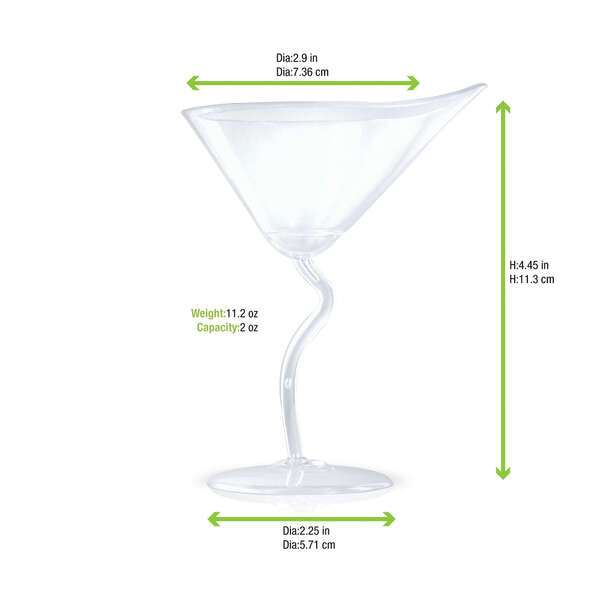 PacknWood 209MBMART, 2 Oz Plastic Mini Martini Cup on Stem, 100/CS