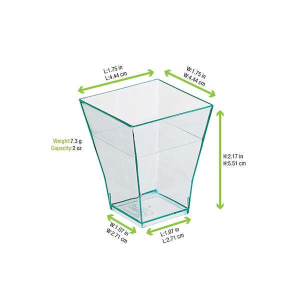 PacknWood 209MBTAITIV, 2 Oz "Taiti" Clear Plastic Green Square Cup, 600/CS