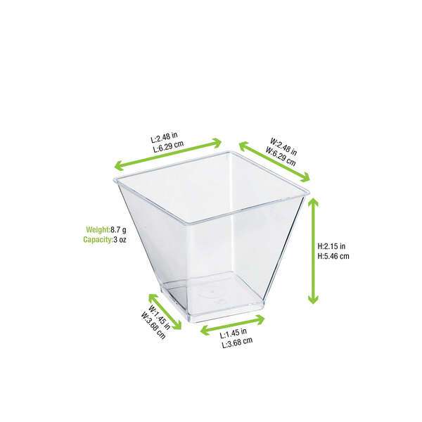 PacknWood 209MBZENO10, 3.3 Oz "Zeno" Clear Plastic Square Cup, 600/CS