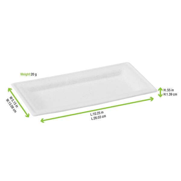 PacknWood 210APU1328, 10.25x5.15.0.55-Inch Sugarcane White Rectangular Plate, 500/CS
