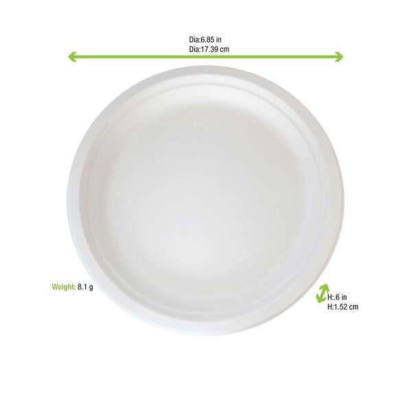 PacknWood 210APU18, 6.85-Inch Dia Sugarcane White Round Plate, 1000/CS