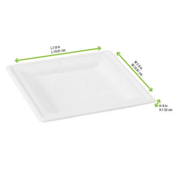 PacknWood 210APU2020A, 7.8x7.8x0.6-Inch Square White Sugarcane Plate, 500/CS