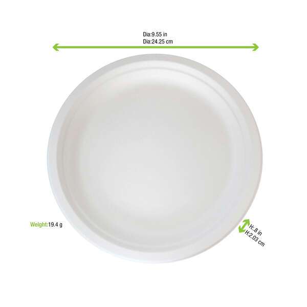 PacknWood 210APU221, 8.75-Inch Dia Round White Sugarcane Plate, 500/CS