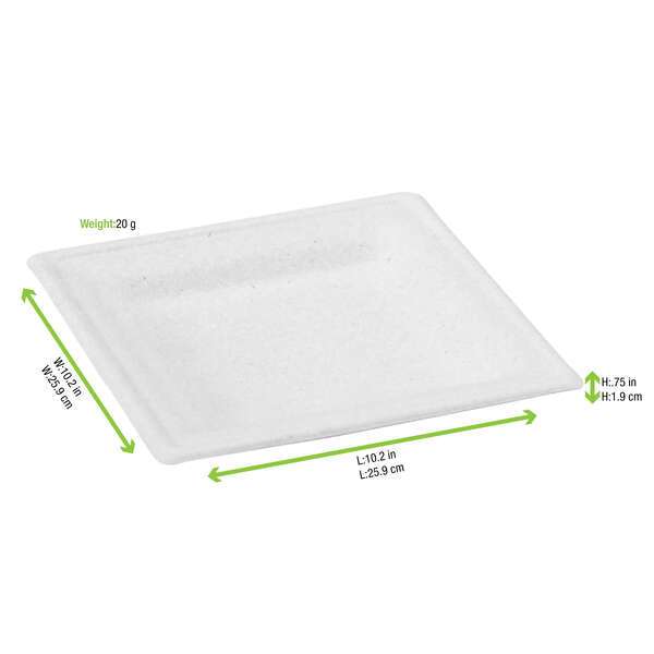 PacknWood 210APU2626A, 10.2x10.2x0.75-Inch Square White Sugarcane Plate, 250/CS