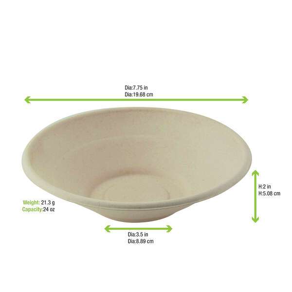 PacknWood 210APUPK24BR, 24 Oz Round Brown Sugarcane Bowl, 250/CS