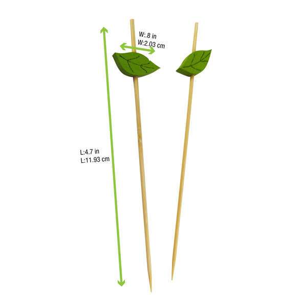PacknWood 210BBLEAF12, 4.7-Inch Bamboo Skewers with Wooden Leaf, 1000/CS