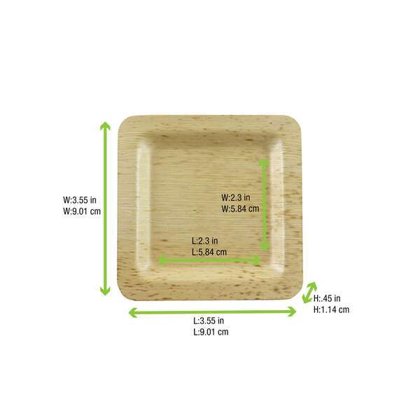 PacknWood 210BBOUA9, 3.5x3.5-inch Square Bamboo Leaf Double Layer Plate, 100/PK