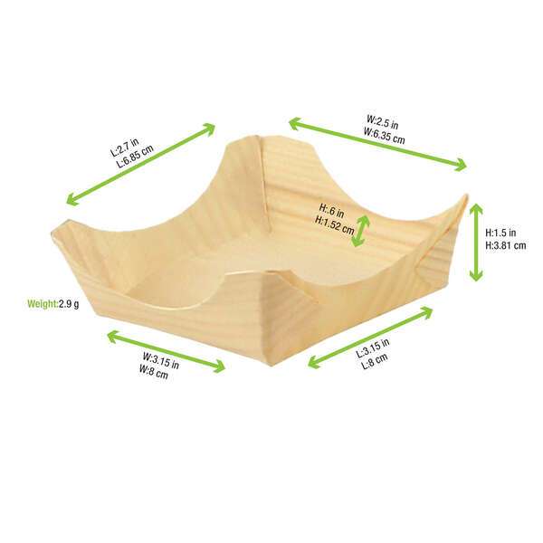 PacknWood 210BBUP42, 2.7x2.5x1.5-Inch "Pin Up" Wooden Square Plate, 250/CS