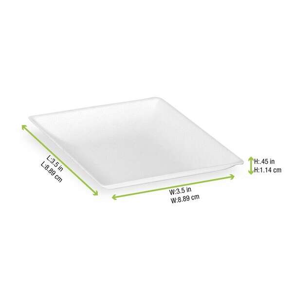 PacknWood 210BCHIC99, 3.5x3.5x0.45-Inch "Bio n Chic" Mini White Sugarcane Plate, 100/CS