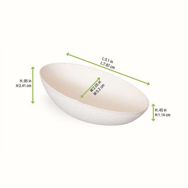 PacknWood 210BCHICEGG, 1 Oz "Bio n Chic" Egg Shaped White Sugarcane Dish, 300/CS