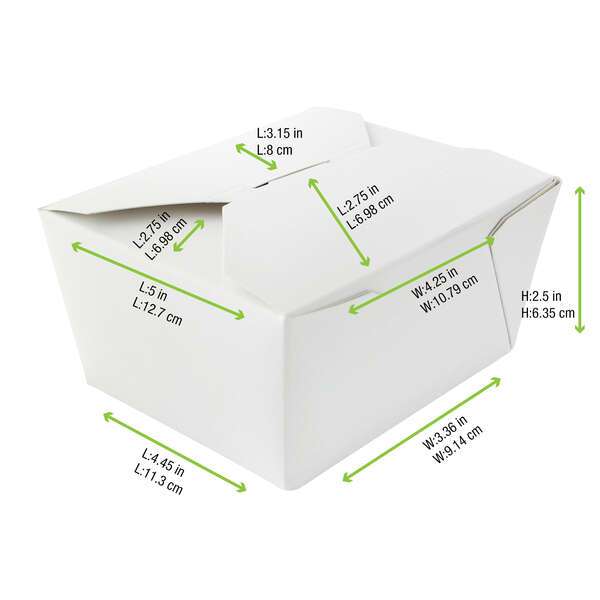 PacknWood 210BIO1, 5x4.25x2.5-Inch White Take-Out Meal Box, 450/CS