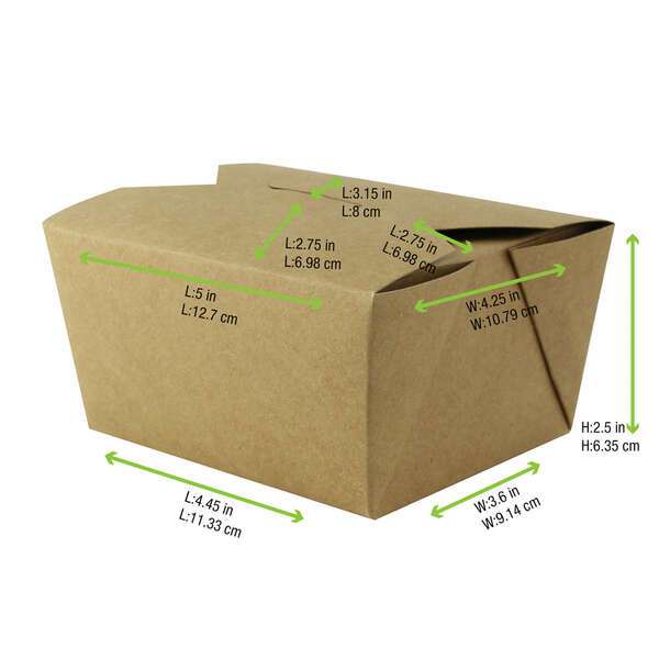 PacknWood 210BIO1K, 5x4.25x2.5-Inch Kraft Take-Out Meal Box, 450/CS