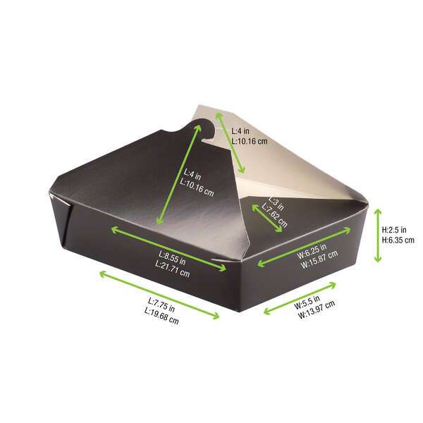 PacknWood 210BIO3N, 8.55x6.25x2.5-Inch Black Take-Out Meal Box, 200/CS