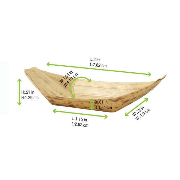 PacknWood 210BJQ7, 3x1.65-Inch 0.5 Oz Bamboo Leaf Boat, 2000/CS
