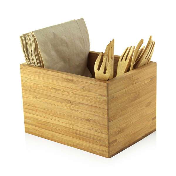 PacknWood 210BMH2, 6.3x4.75x4.15-Inch Bamboo Cutlery and Napkin Holder, 8/CS