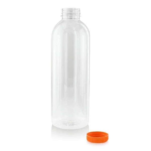 PacknWood 210BOUT1001, 34 Oz Round PET Bottle with Orange Cap, 57/CS