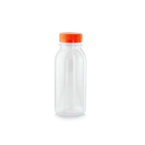 PacknWood 210BOUT250, 7.8 Oz Round PET Bottle with Orange Cap, 80/CS