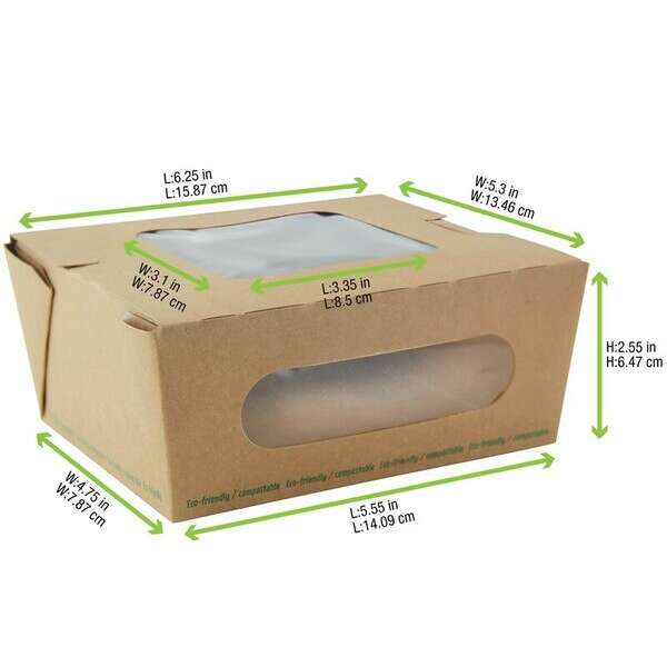 PacknWood 210BOXSP1003, 37 Oz 6.25x5.2x2.55-Inch Kraft Salad Box with 2 Windows, 200/CS